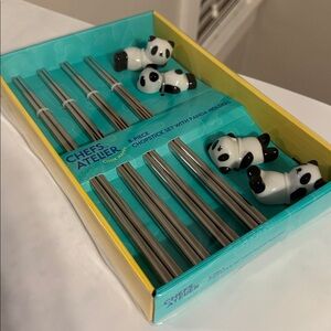 Chefs Atelier Stainless Chopsticks & Panda Holders 4 Sets
